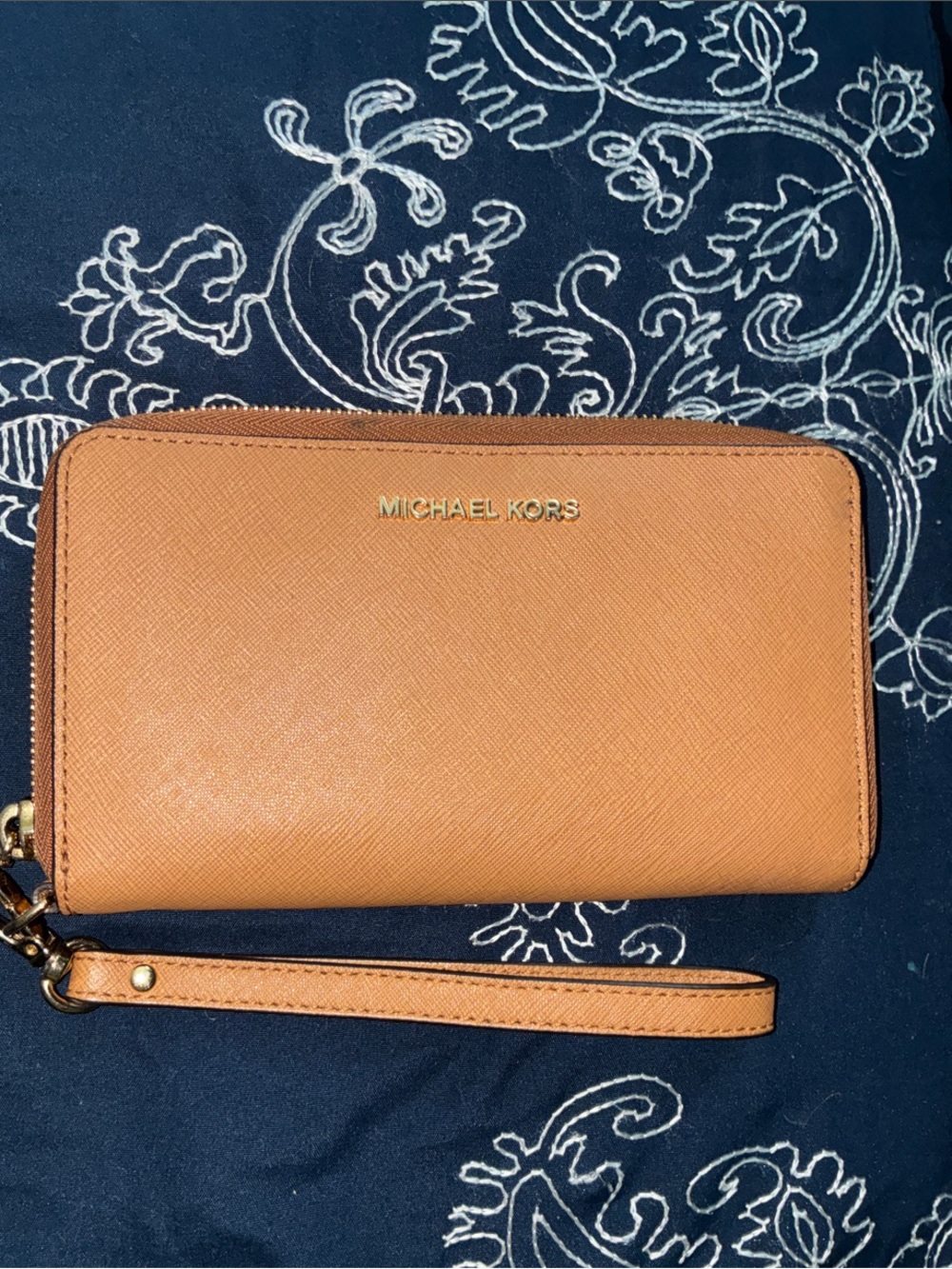 Michael Kors Leather Zip Wristlet Wallet - Tan/Gold